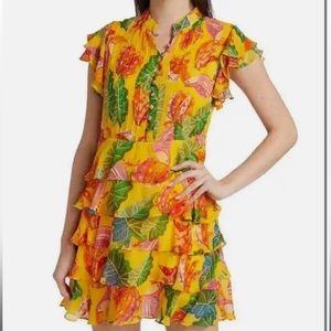 FARM RIO Beaks & Bananas Ruffle Mini dress.